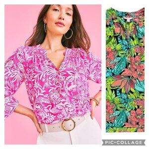 LILY PULITZER XS silk elsa blouse skip on it blouse